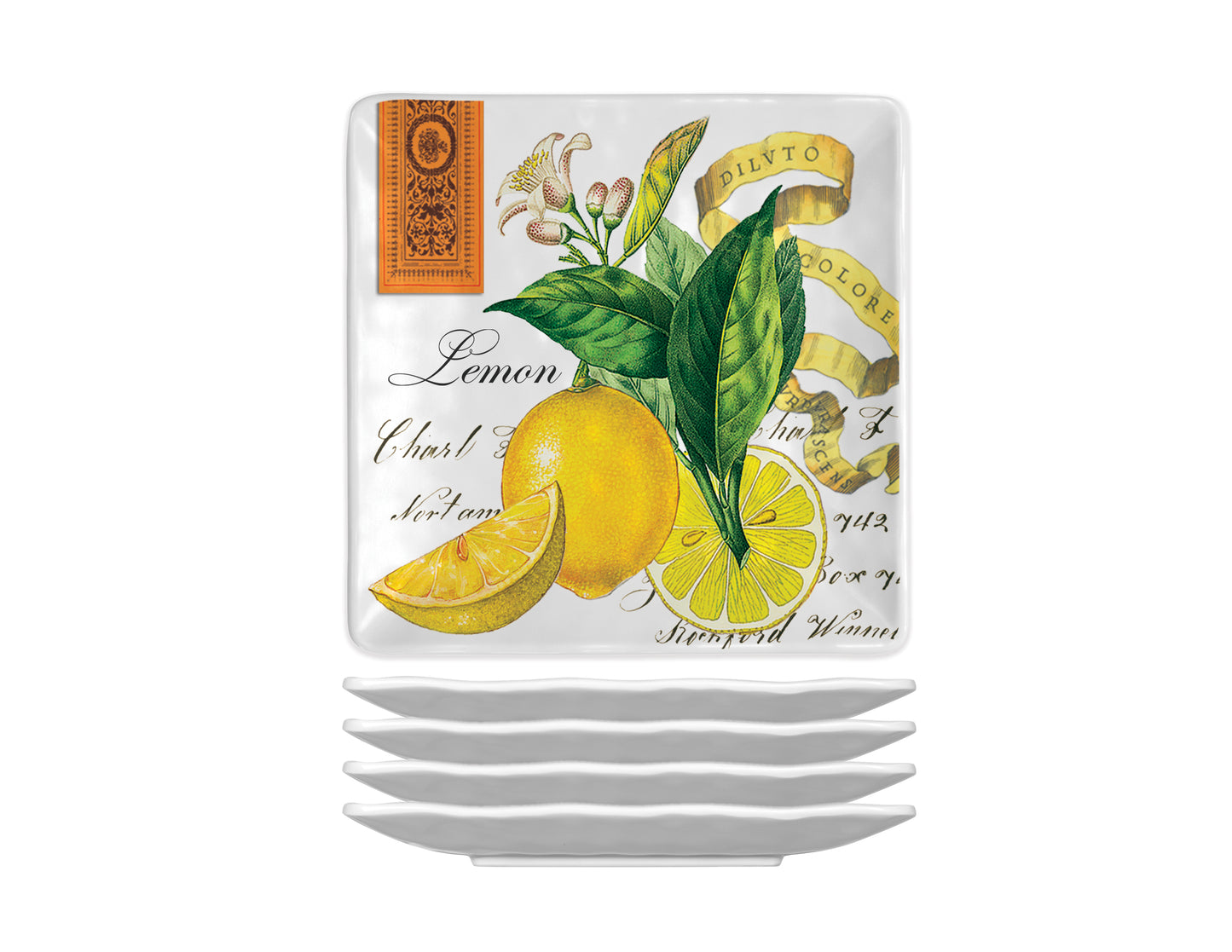 Lemon Basil Melamine Canape Plate Set of 4